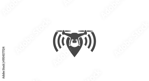 Drone with location pin and signal waves icon, technology concept