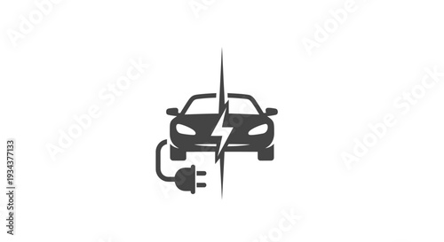 Electric car charging icon with lightning bolt and plug, clean energy concept