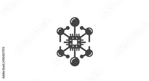 Abstract digital network connection and processor chip icon on white background