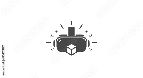 Virtual Reality headset icon with 3D cube, technology and gaming concept