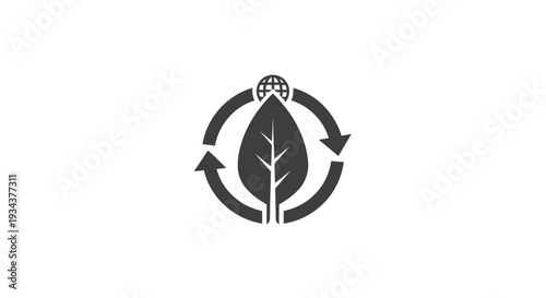 Recycle symbol with leaf and globe icon, symbolizing eco-friendly environment and sustainability