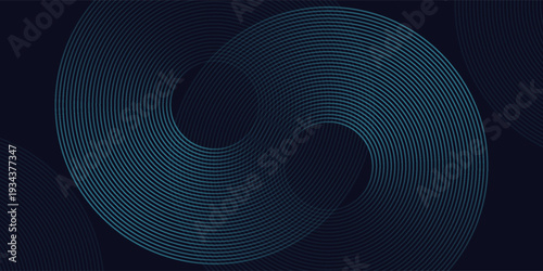 Modern dark blue abstract horizontal banner background with glowing geometric lines. Shiny blue diagonal rounded lines pattern. Futuristic concept. Suit for cover liquid wave