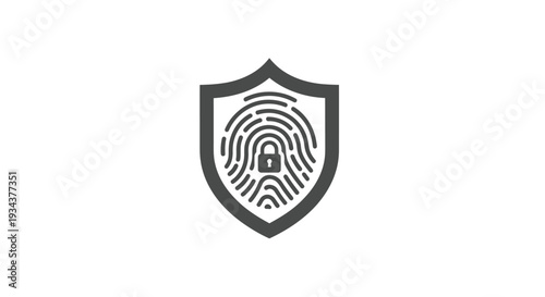Fingerprint security shield icon with lock symbol, digital identity and data protection concept