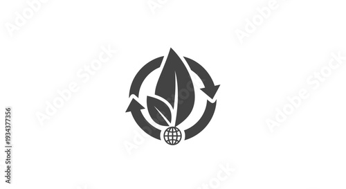 Ecology Symbol: Leaf, Globe, Recycle Arrows Icon - Green Energy and Sustainability Concept