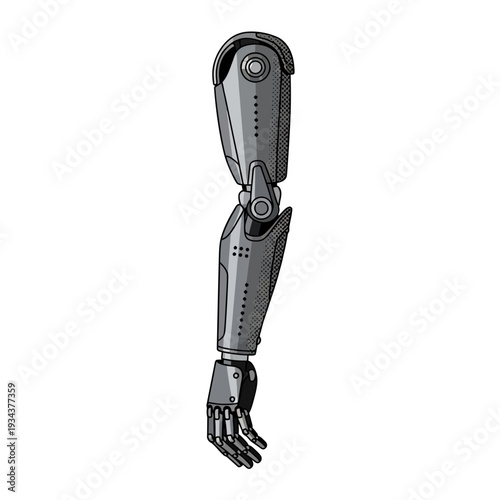 Vector Illustration of a Bionic Prosthetic Arm, Future Technology, Robotic Limb with Mechanical Joints and Articulated Hand, Advanced Medical Device