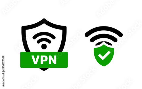 Virtual Private Network security icons with shield and WiFi symbols