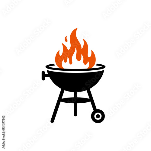 BBQ grill with flames burning on top  outdoor cooking fire pit