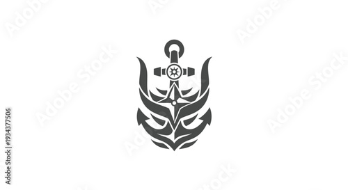 Nautical Anchor Symbol with Compass Rose and Stylized Flames