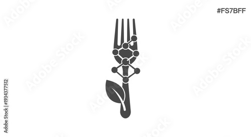 Fork with molecular structure and leaf icon, representing healthy food and science.