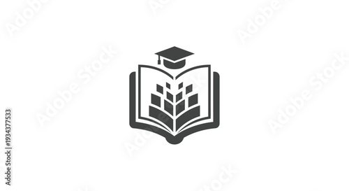 Open Book with Graduation Cap and Growing Plants Icon