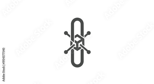 Blockchain Technology Symbol: Interconnected Chain Link and Cube