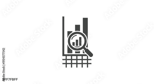 Data analysis with magnifying glass icon on bar chart, business analytics concept