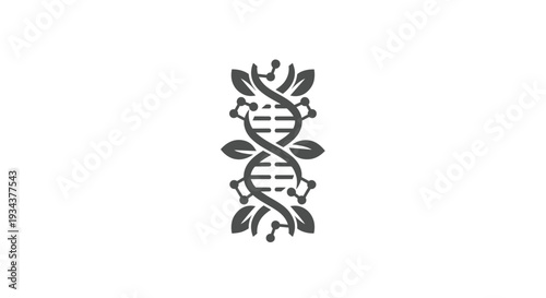 DNA helix with green leaves and organic elements, symbol of biotechnology and nature