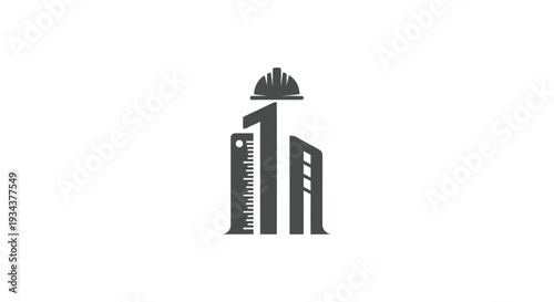 Construction Blueprint Building Icon with Hard Hat and Ruler