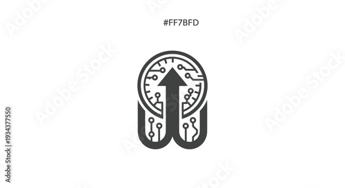 Digital progress arrow logo with circuit board elements and hexadecimal color code