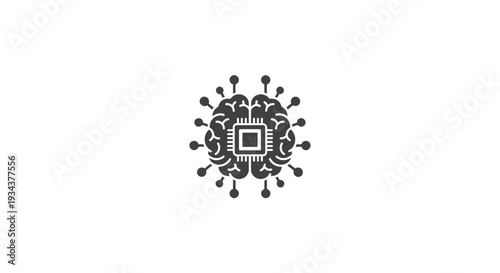 Artificial Intelligence Brain Icon with Microchip and Network Connections