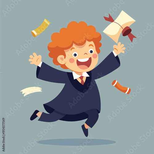 a happy  young boy with curly orange hair is joyfu (1)(3)