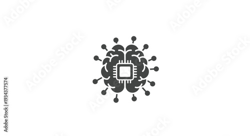 Artificial Intelligence Icon: Brain with CPU Chip and Neural Network Connections