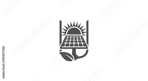 Solar panel with sun and leaf icon, clean energy concept, graphic resource