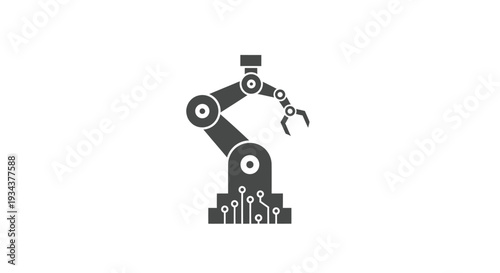 Robotic Arm Icon on Circuit Board Base - Industrial Automation and Technology