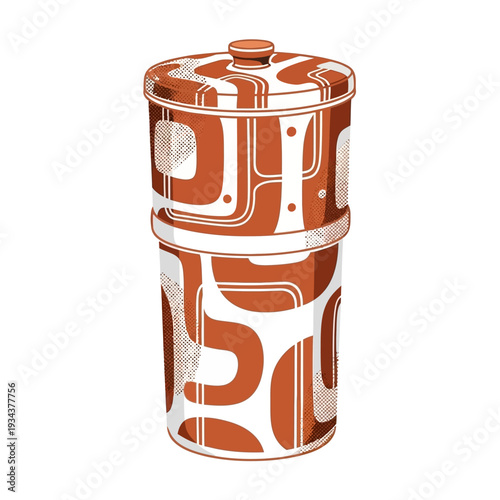 Retro Ceramic Water Filter Illustration A Vintage-Inspired Design in Earthy Tones, Perfect for Eco-Friendly and Sustainable Living Themes - Vector Art
