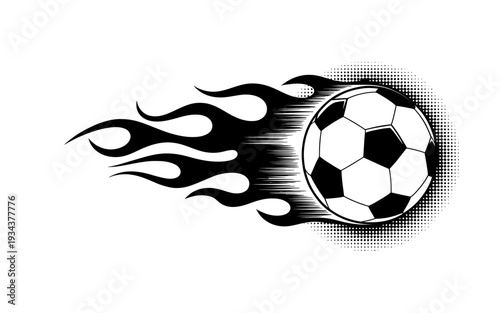 Soccer ball with flames coming out of it moving fast
