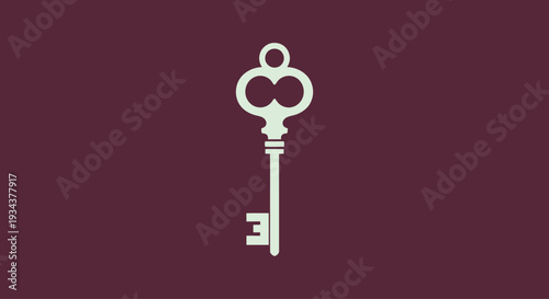 Vintage Skeleton Key, Antique Brass Door Opener, Isolated on Burgundy Background