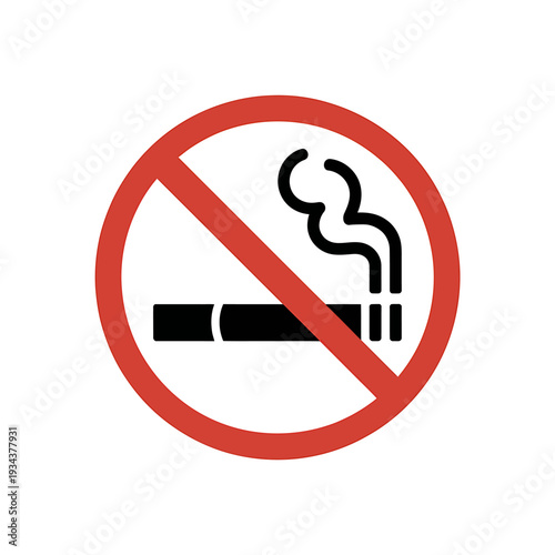 No smoking sign with cigarette and smoke inside red circle