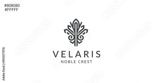 Elegant Monogram Logo 'VELARIS NOBLE CRESI' with Abstract Leaf Emblem