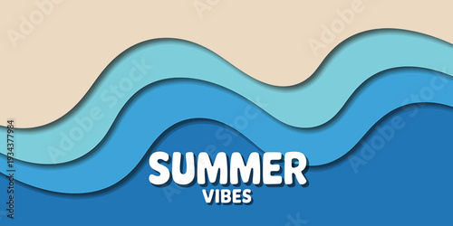 Summer vibes ocean waves with text on beige background