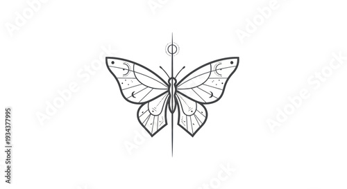 Geometric Butterfly Tattoo Design with Celestial Elements