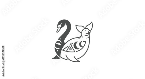 Mythical Creature: Swan-Seal Hybrid with Celestial Symbols