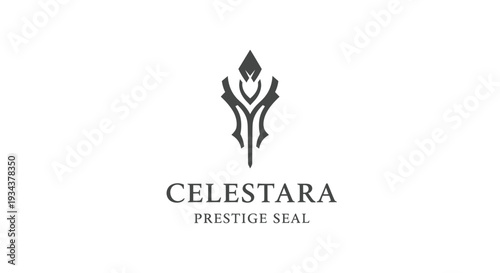 Elegant Prestige Seal Logo with Celestial Symbol and Modern Typography