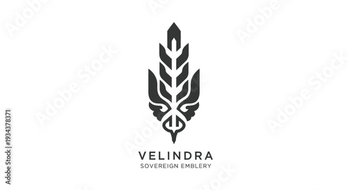 Modern abstract symbol logo design with text VELINDRA SOVEREIGN EMBROIDERY