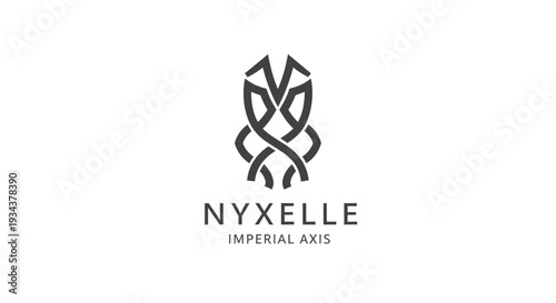 Abstract geometric logo design with text NYXELLE IMPERIAL AXIS on white background