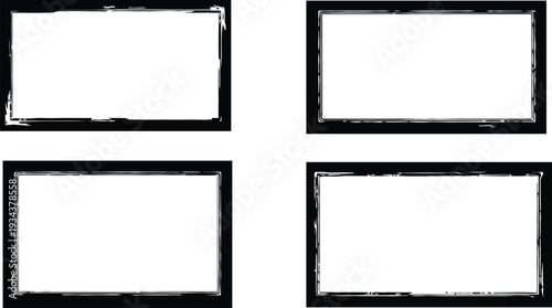 Four black square frames on a white background