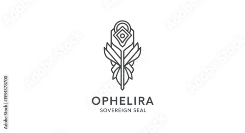 Elegant geometric logo with feather motif and text "OPHELIRA SOVEREIGN SEAL"