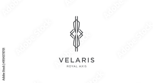 Abstract geometric logo design with text "VELARIS ROYAL AXIS" on white background.