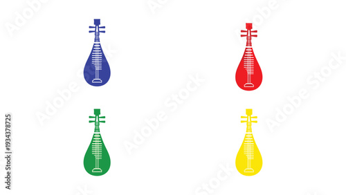 Four colorful flask shapes with crosses at the top in a grid layout