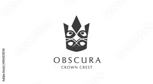 Obscura Crown Crest Logo: Mysterious Emblem with Geometric Feline Face