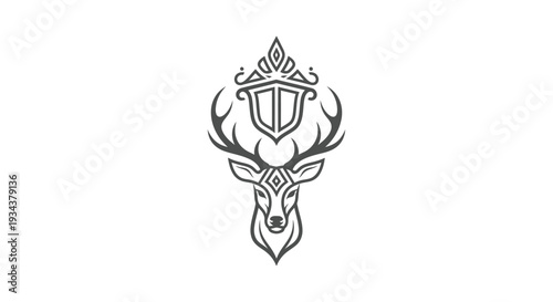 Elegant Stag Head Emblem with Crown and Shield, Majestic Wildlife Logo
