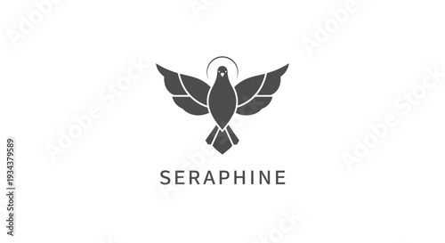 Dove logo with halo and wings, spiritual symbol, vector illustration
