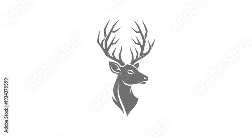 Elegant Deer Head Silhouette with Majestic Antlers on White Background