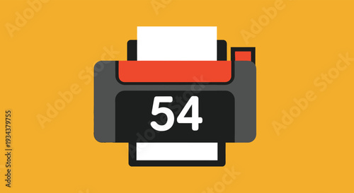 Modern printer with paper and number 54 on display