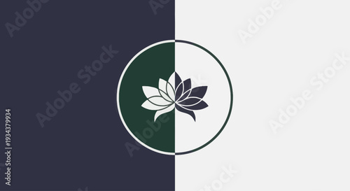 Zen Lotus Flower Symbol divided in half, dark and light side, circle.