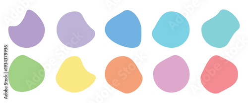 Collection of abstract colorful blob shapes vector design. Organic form liquid elements various colors.  Random deformed abstract figures, wavy spots or fluid amorphous. Modern uneven blots. 