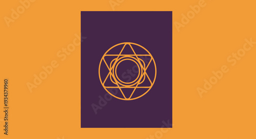 Mystical Geometric Symbol on Purple Background with Orange Border
