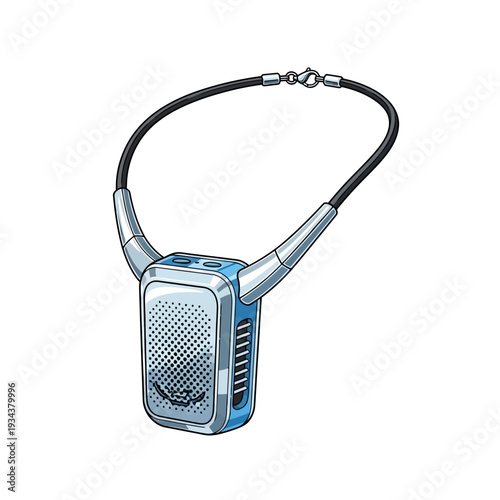 Vector illustration depicting a sleek personal audio neckband device with integrated noise canceling technology for an immersive and crystal-clear listening experience