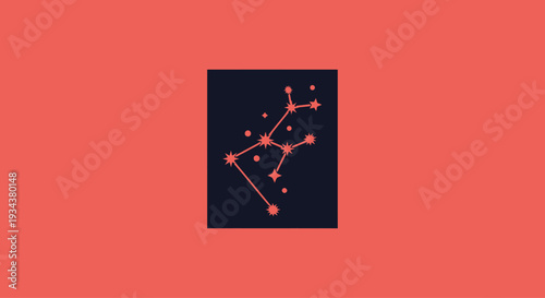 Virgo constellation graphic on dark blue square against coral background