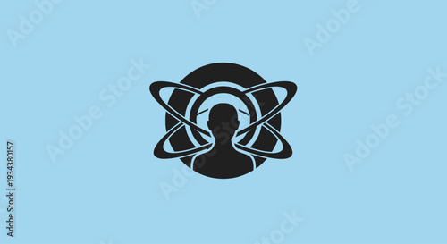 Silhouette of a person with orbiting atoms, representing science and human potential